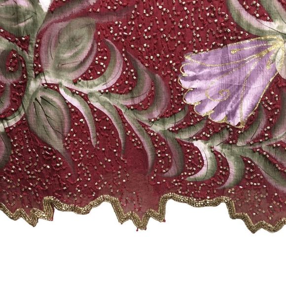 Laurence Kazar Vintage Beaded Dress Red Gold Tulips Long Evening Gown Size 8 - Picture 9 of 9